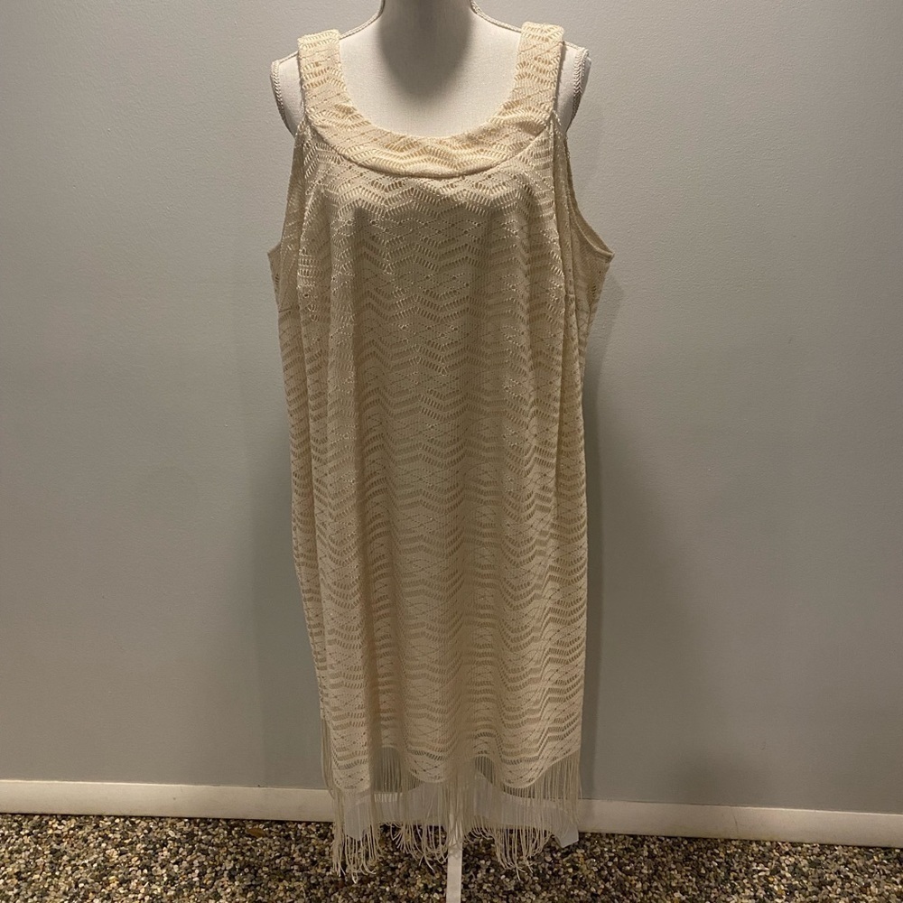 {Tiana B} cream laced dress with fringe